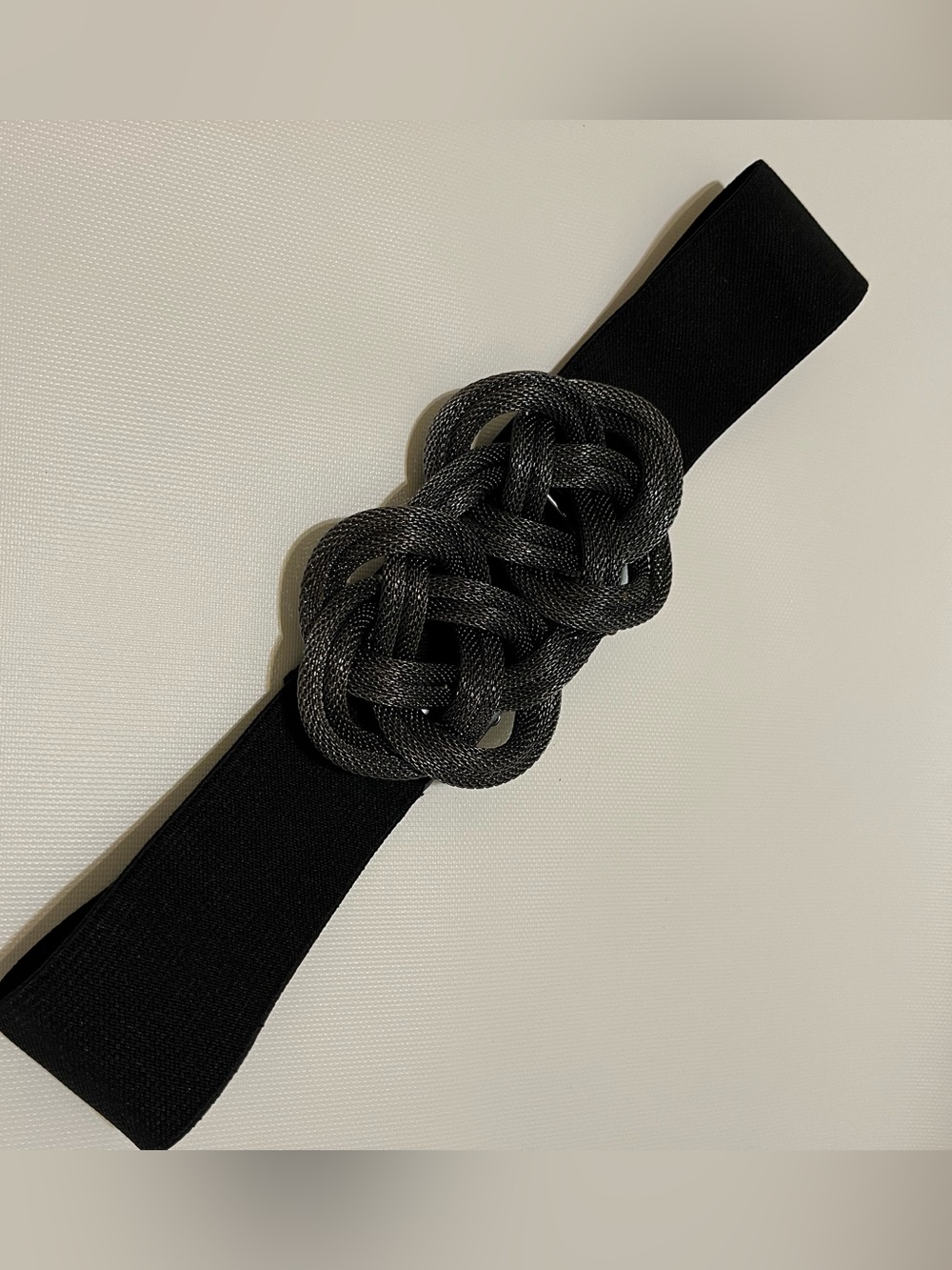 Elastic Waist Belt with Braided Knot Accent in Black